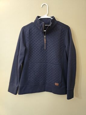 L.L. Bean W's Quilted 1/4 Zip Pullover long sleeve Navy Sweatshirt Women Size M